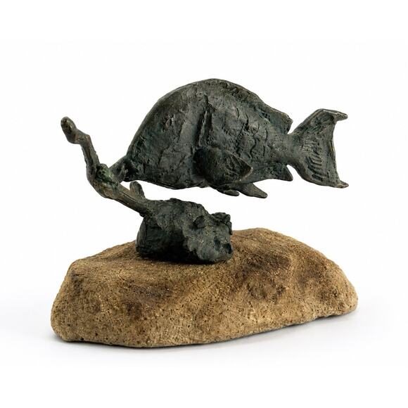 Other - Vintage Bronze Fish Sculpture On Stone Base Attributed To Primo Conti Brutalist